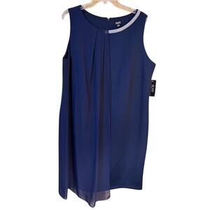 SLNY Fashions Navy Sleeveless Cocktail Dress with Chiffon Overlay Size 18W NWT‎